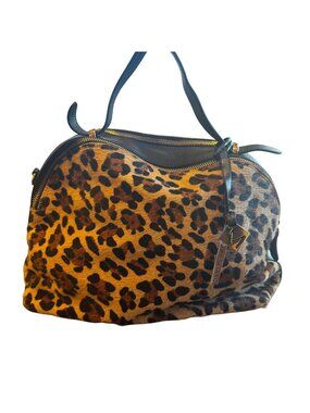 Giorgia Milani Leopard Print Genuine Leather Handbag 12.5"x5"x10" Made In Italy
